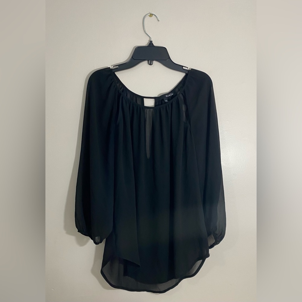 Ro&De Women’s Black Sheer Blouse with Long Sleeves